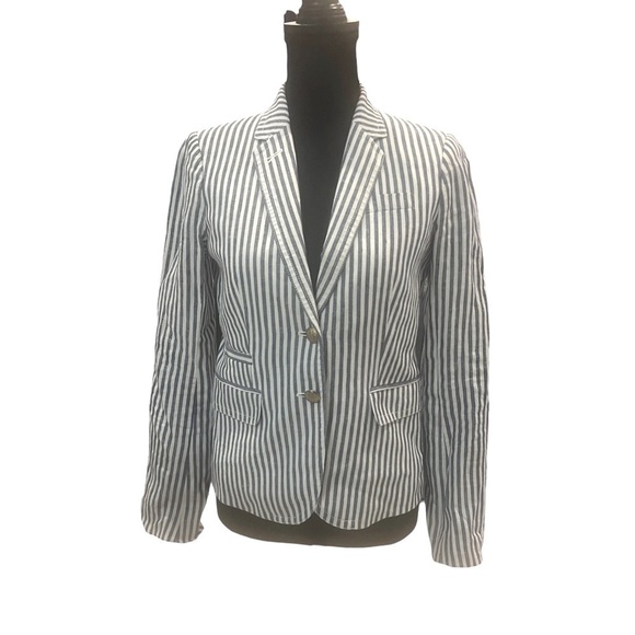 J Crew Blue and White Striped Linen Schoolboy Blazer - Picture 1 of 12